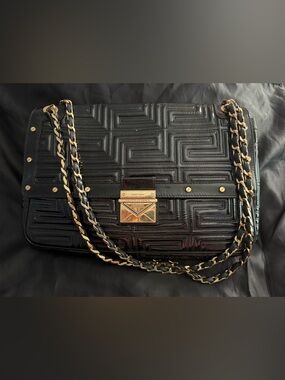 Gianni Versace black patent leather shoulder handbag purse